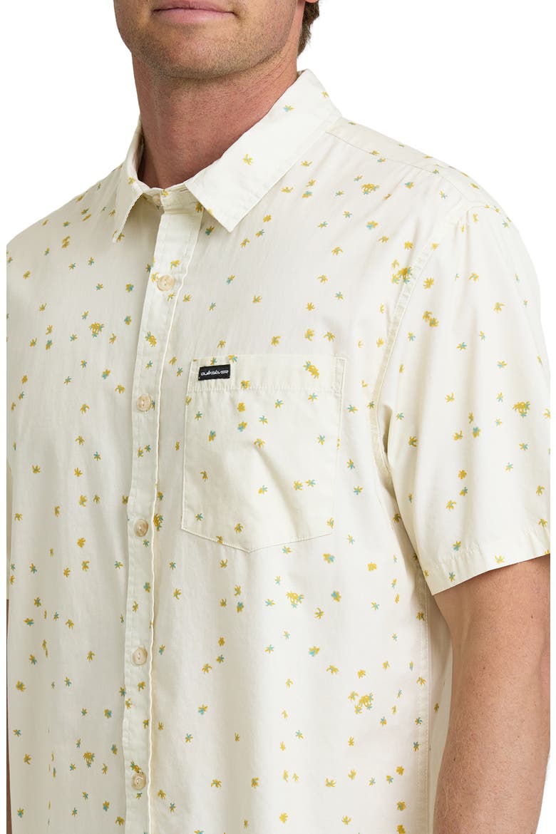 Ditsy Blossom Floral Classic Short Sleeve Cotton Button-Up Shirt, Alternate, color, BONE WHITE