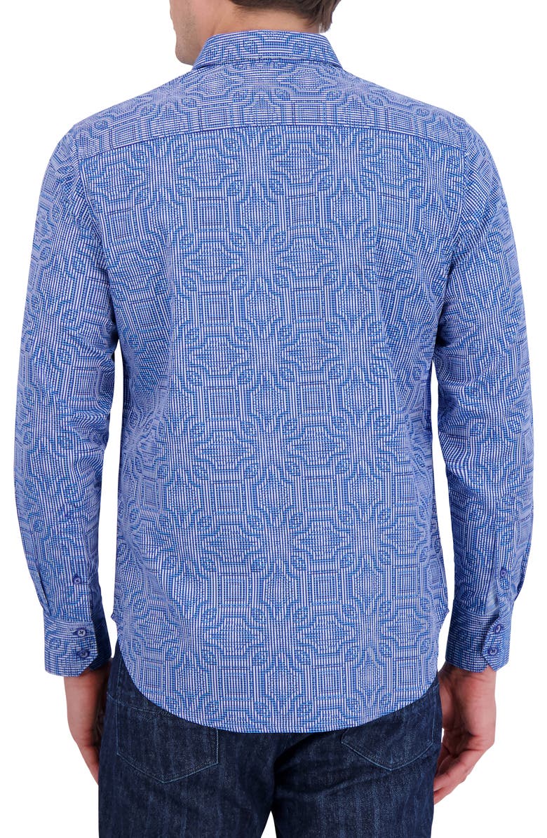 Robert Graham Voyage Geo Jacquard Stretch Cotton Button-Up Shirt, Alternate, color, Blue