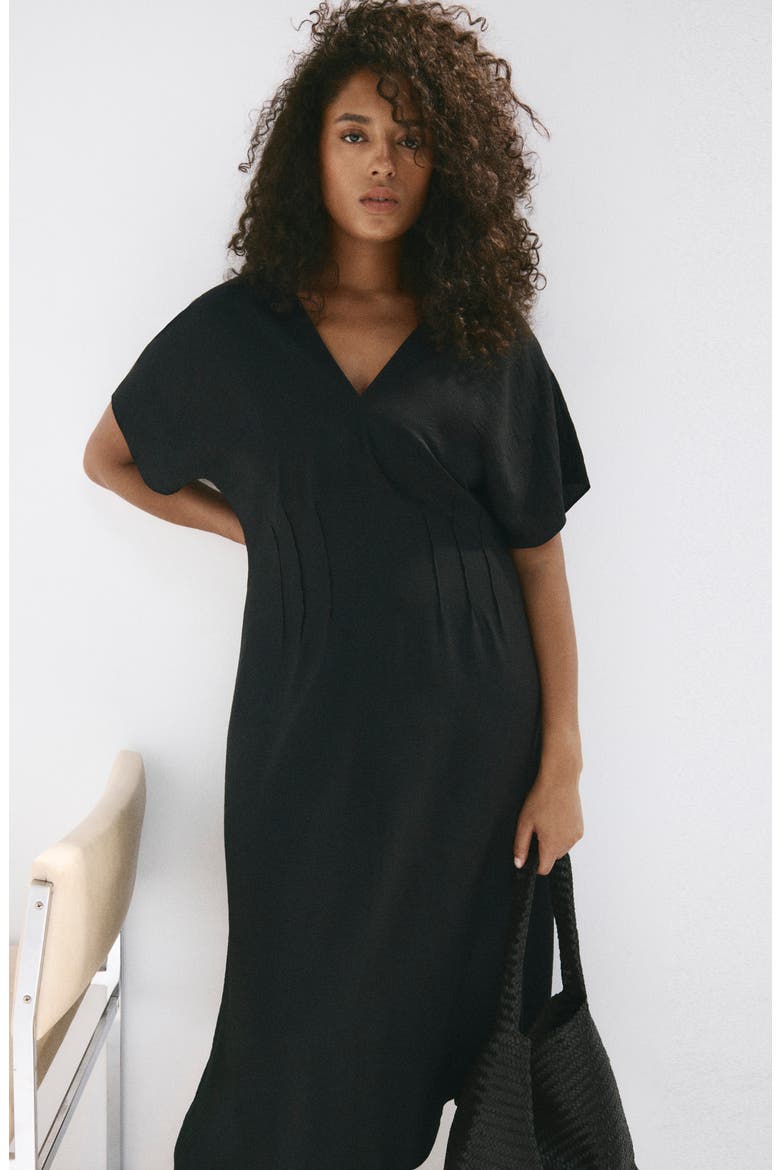 Flared V-Neck Dress, Alternate, color, BLACK
