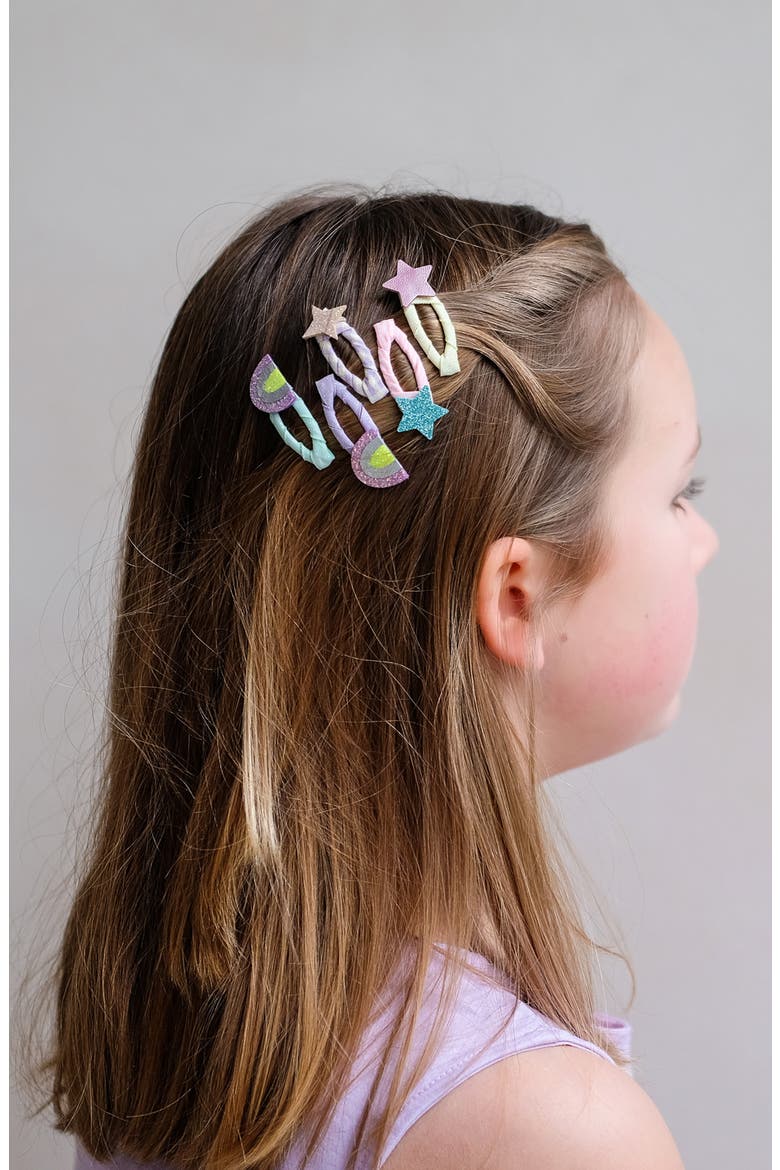 Rainbows & Star 5-Pack Mini Clic Clacs Hair Clips, Alternate, color, PINK