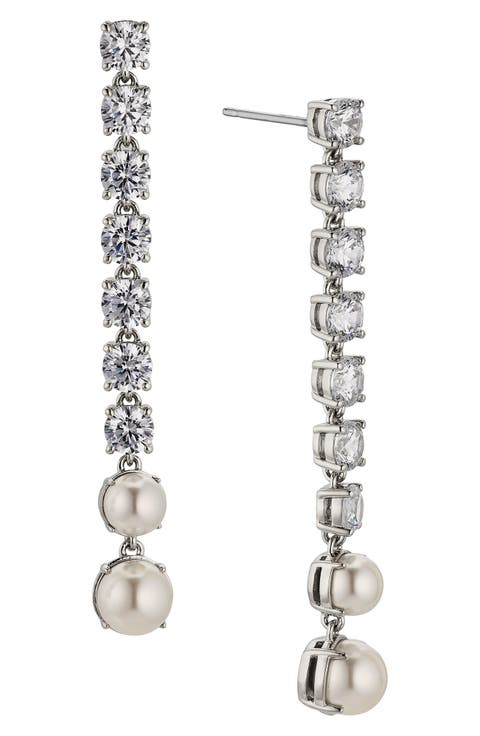 Cubic Zirconia & Imitation Pearl Linear Drop Earrings