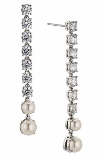 Cubic Zirconia & Imitation Pearl Linear Drop Earrings