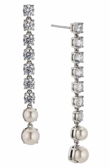 Cubic Zirconia & Imitation Pearl Linear Drop Earrings