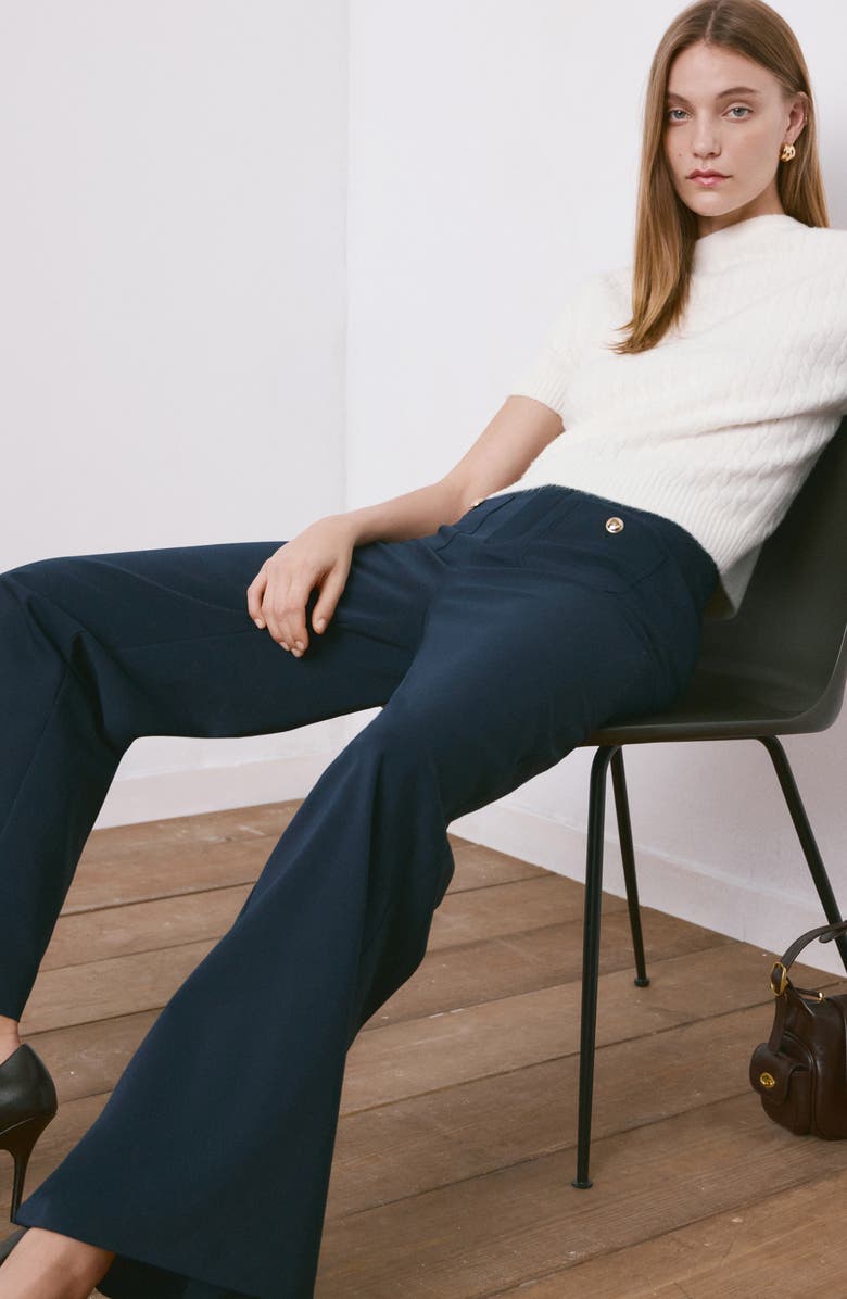 MANGO Flare Leg Pants, Alternate, color, Navy