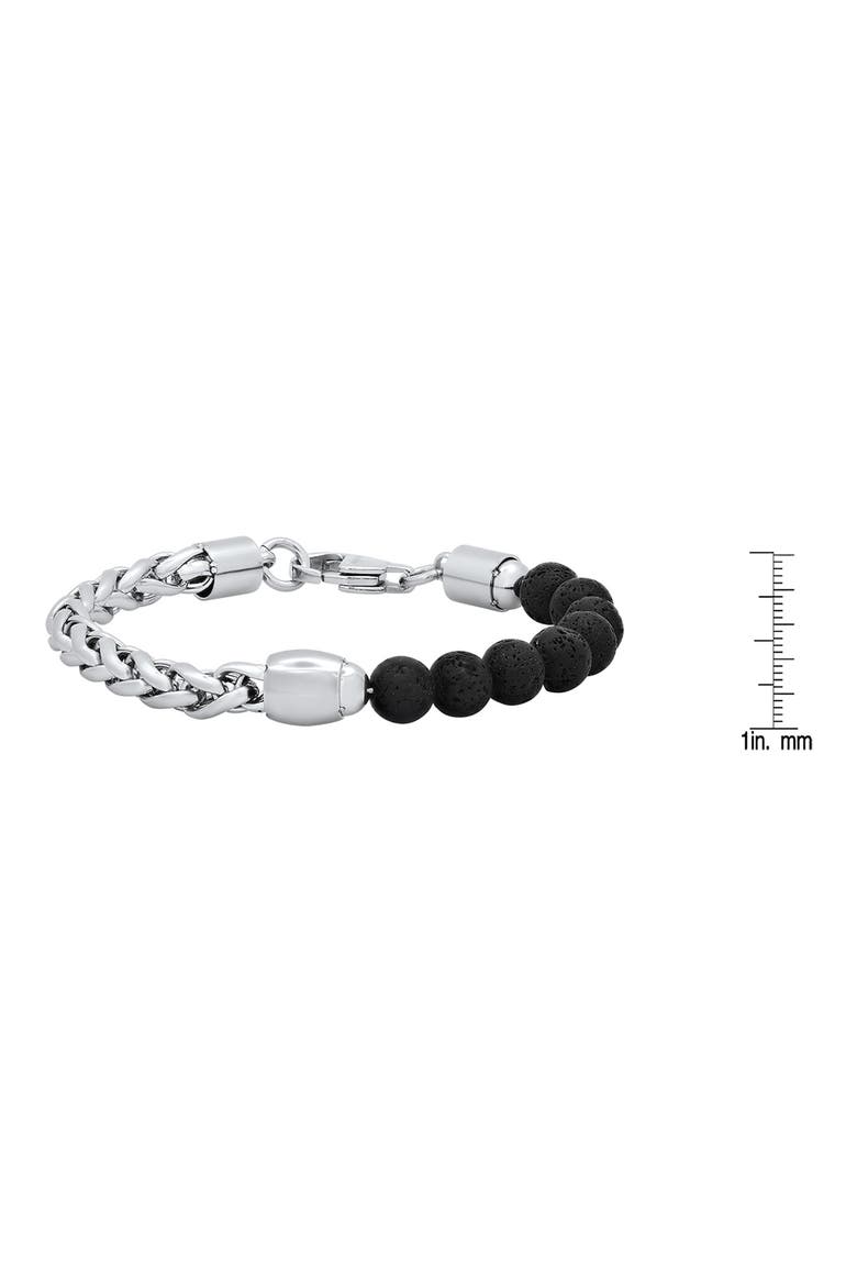 Beaded Black Lava & Stainless Steel Curb Link Bracelet, Alternate, color, METALLIC-BLACK