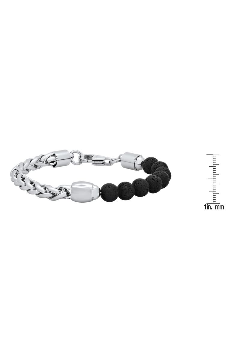 HMY JEWELRY Beaded Black Lava & Stainless Steel Curb Link Bracelet, Alternate, color,