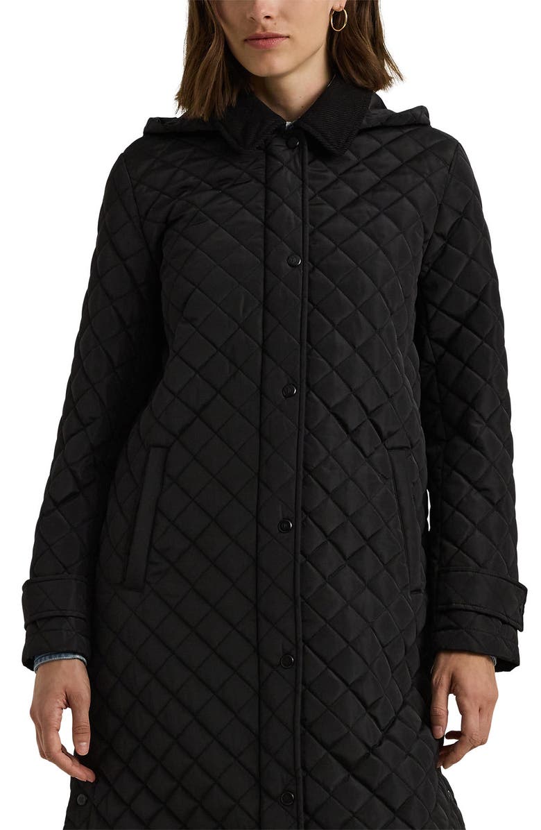 Lauren Ralph Lauren Quilted Hooded Long Coat, Alternate, color, Black