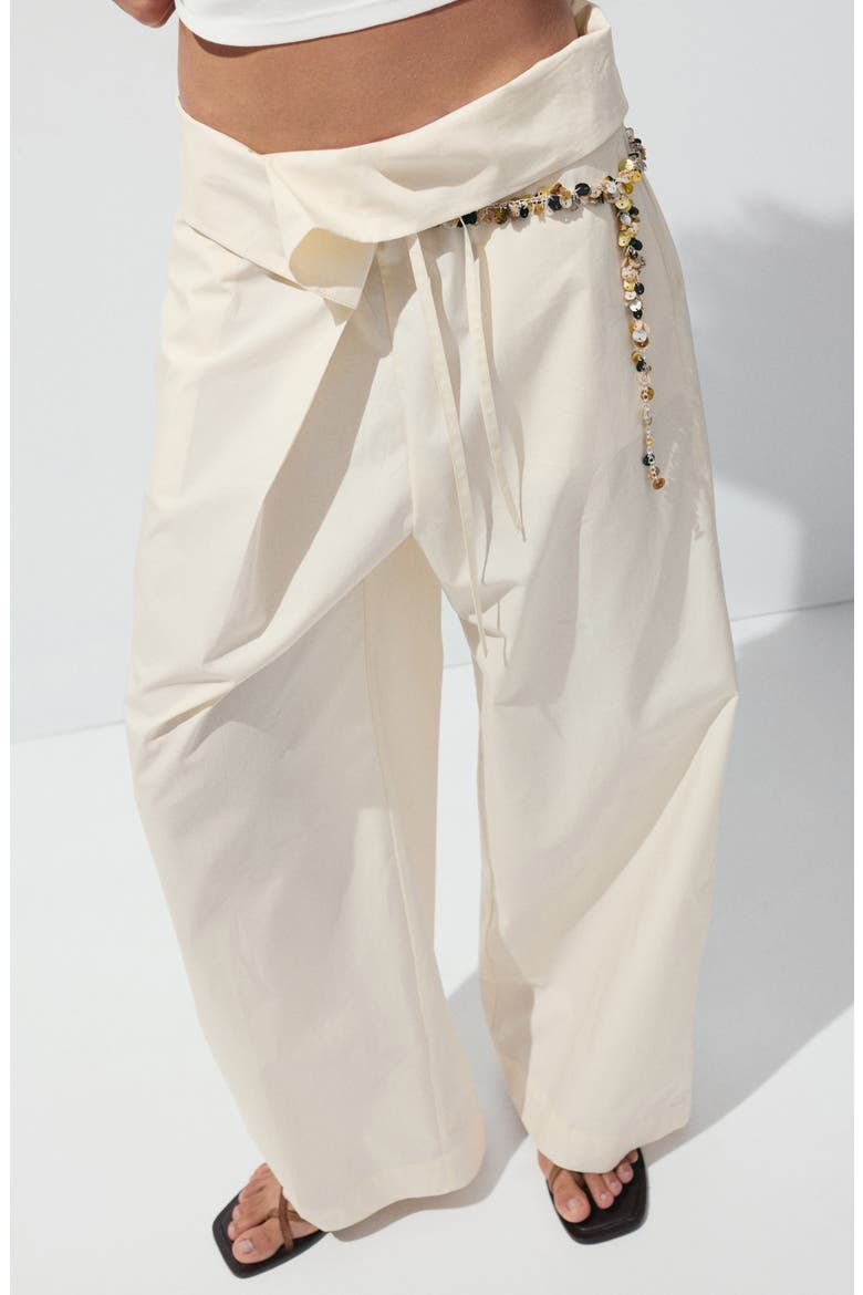Asymmetric Waist Straight Leg Cotton Pants, Alternate, color, ECRU