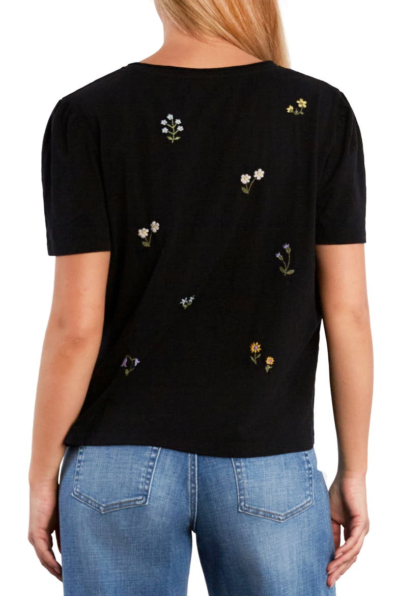 Wild Meadow Embroidered Puff Sleeve Cotton T-Shirt, Alternate, color, BLACK BEAUTY