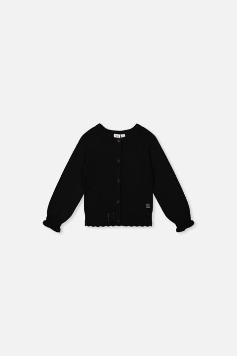 Knit Button Front Scallop Ruffle Trim Cardigan (baby)