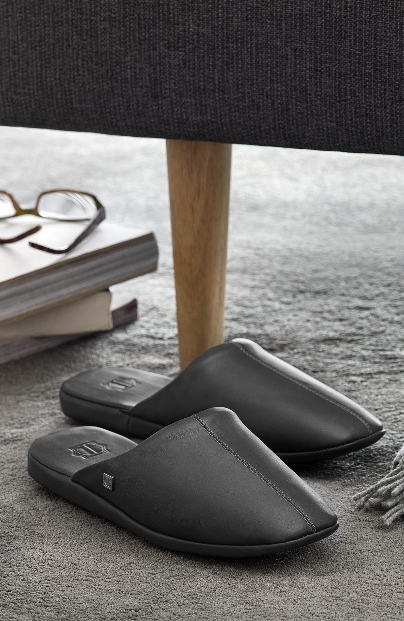 Togas Glen Men's Leather Slippers, Alternate, color, Grey