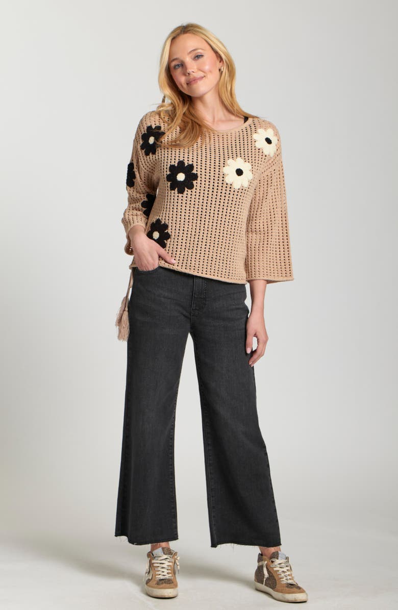 APNY Floral Appliqué Sweater, Alternate, color, Latte