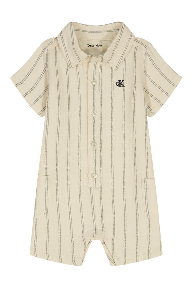 Kids' Striped Short Sleeve Romper, Main, color, IVORY STRIPE