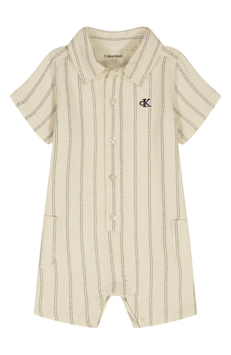 Calvin Klein Kids' Striped Short Sleeve Romper, Main, color, Ivory Stripe
