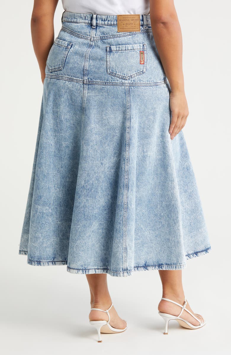 Marina Rinaldi Fascia Pleated A-LIne Denim Skirt, Alternate, color,