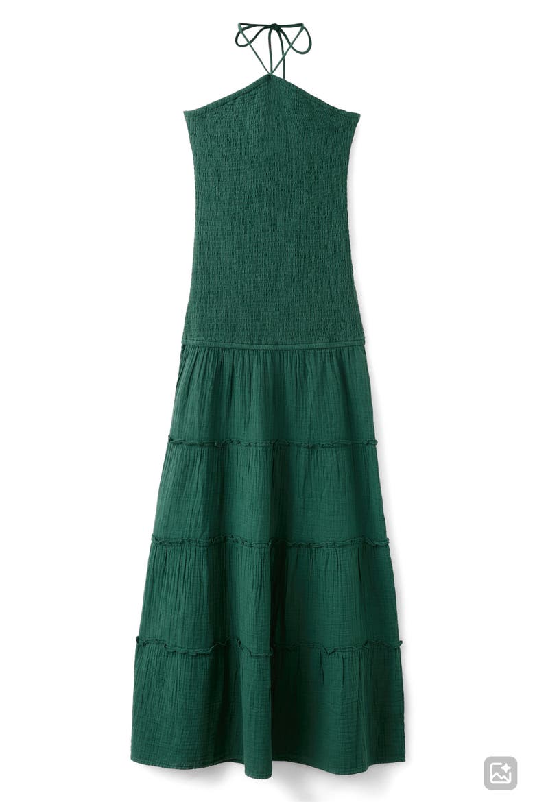 Smocked Cotton Gauze Halter Dress, Main, color, GREEN