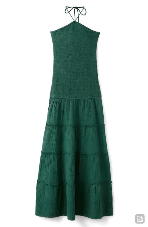 Smocked Cotton Gauze Halter Dress
