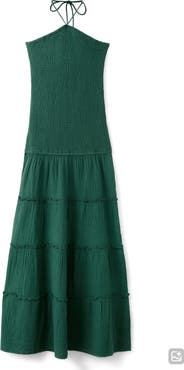 MANGO TEEN Smocked Cotton Gauze Halter Dress