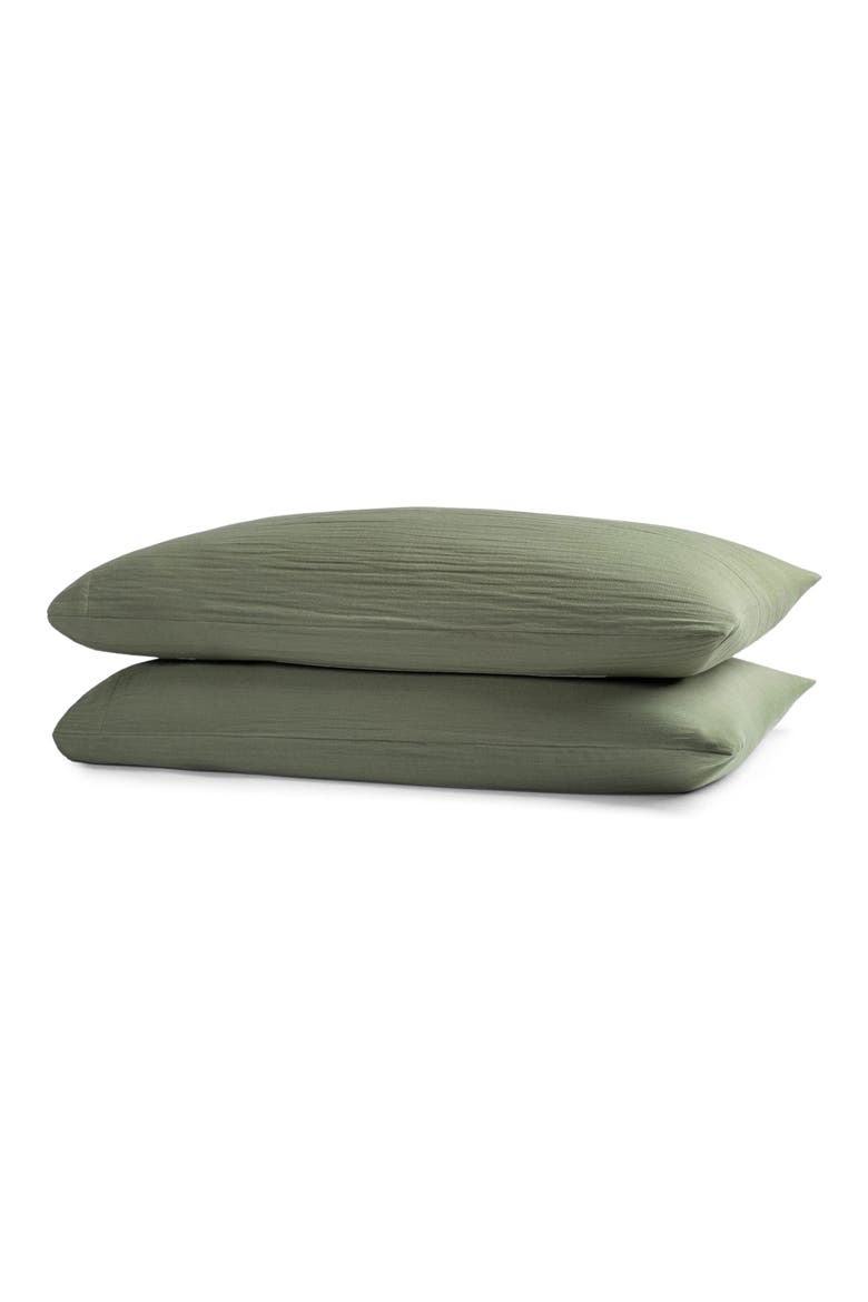 Zen Crinkled Cotton Gauze Set of 2 Pillowcases, Main, color, MATCHA