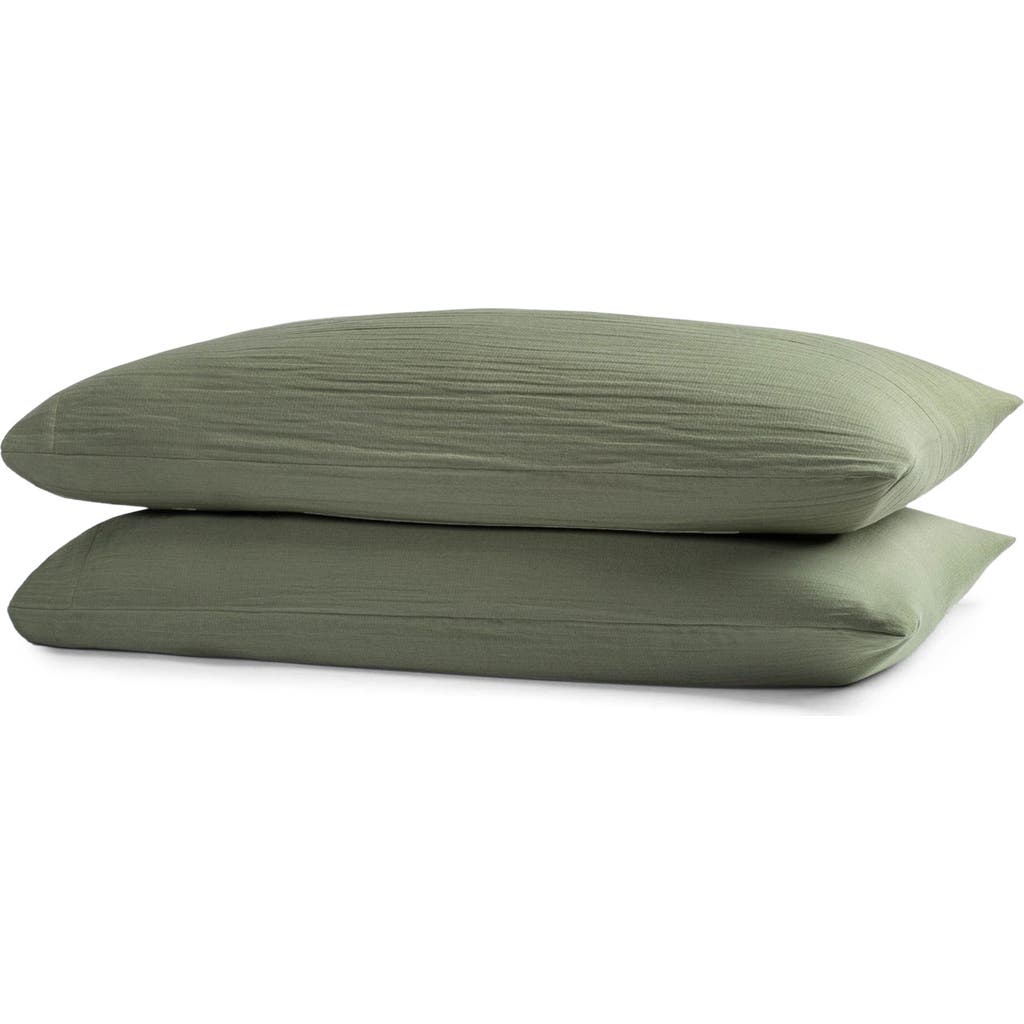Crane Air Zen Crinkled Cotton Gauze Set Of 2 Pillowcases In Green