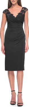 La Femme Short Satin Evening Dress with Beaded Details