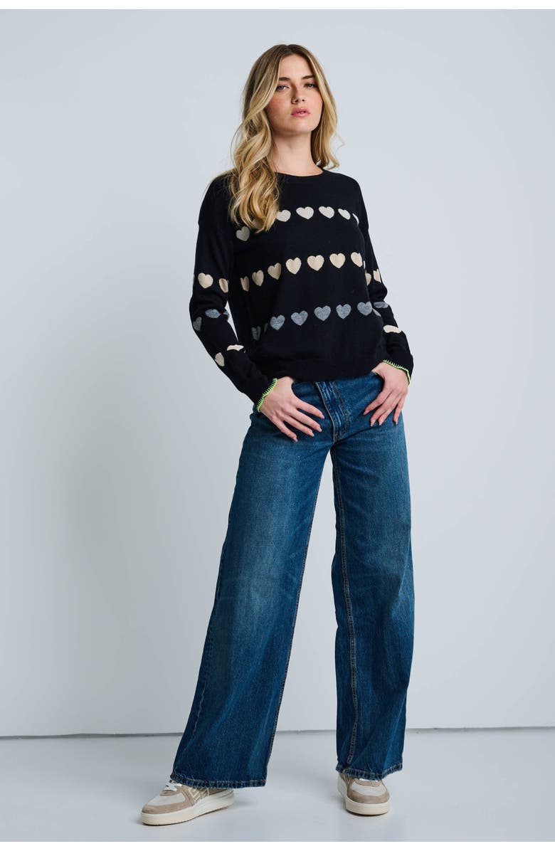 Lisa Todd Love Track Cotton Cashmere Heart Sweater, Alternate, color, Black
