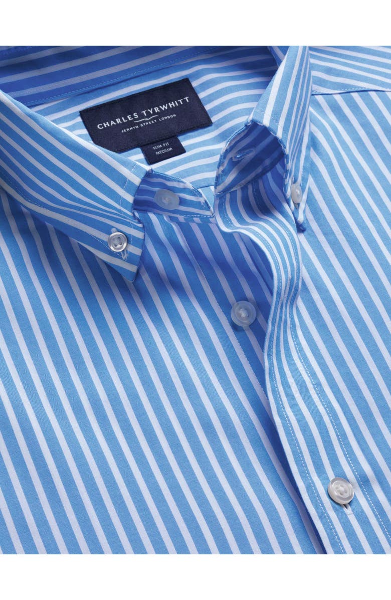 Charles Tyrwhitt Stripe Stretch Washed Poplin Shirt, Alternate, color, Ocean Blue