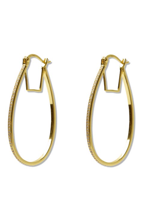 Cubic Zirconia Oval Bridge Hoop Earrings