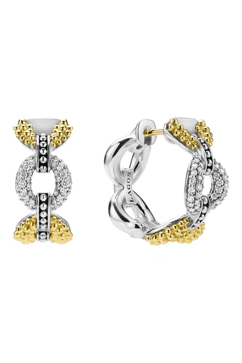 Caviar Lux 2-Tone Petite Link Diamond Hoop Earrings, Main, color, STERLING SILVER