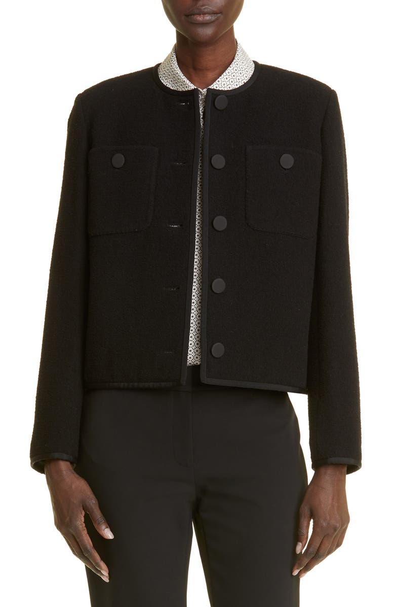 Lafayette 148 New York Crewneck Patch Pocket Wool Blend Crop Jacket, Main, color, 