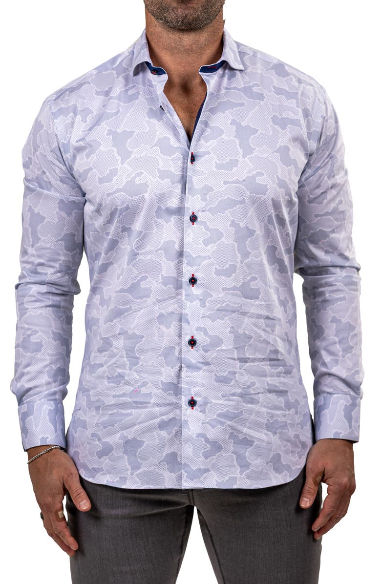 Maceoo Einstein Marthyr 0306 Contemporary Fit Button-Up Shirt, Main, color, White/Grey