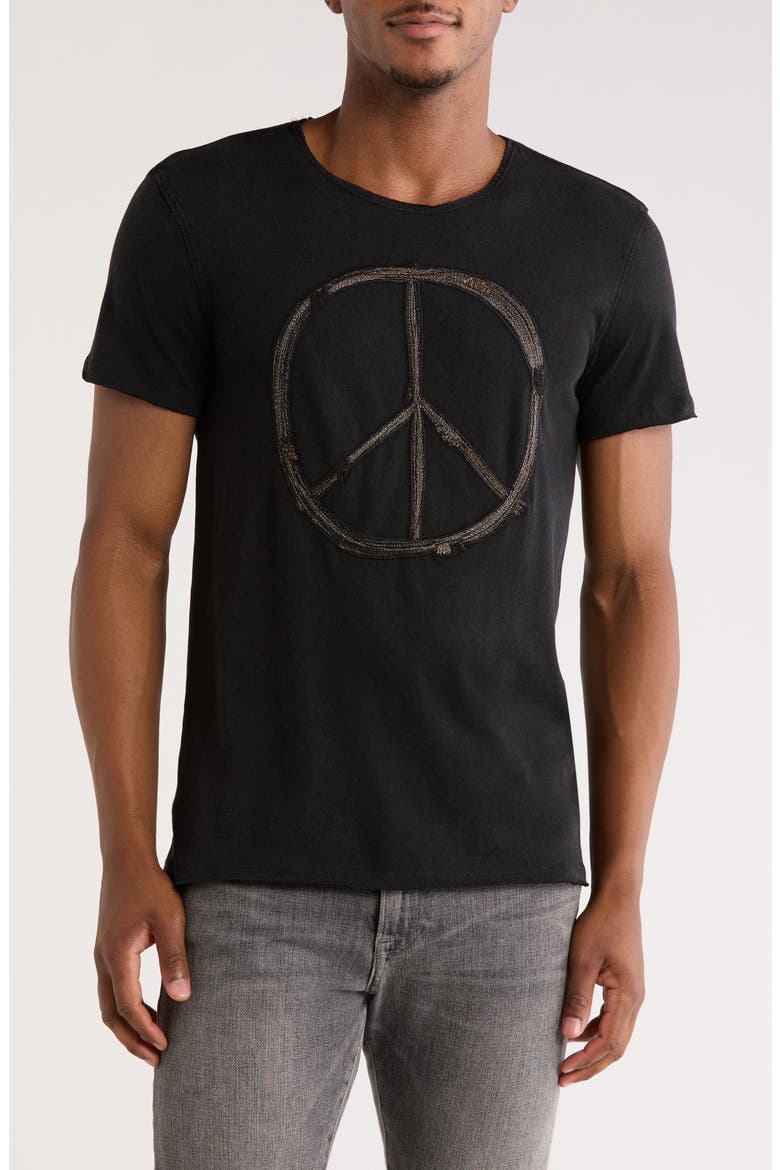 Peace Sign Raw Edge Cotton Graphic T-Shirt, Main, color, BLACK