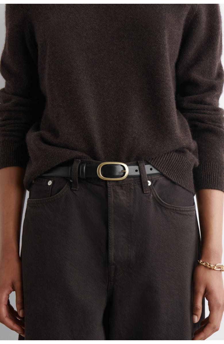 COS Oval-Buckle Leather Belt, Main, color, Black / Gold