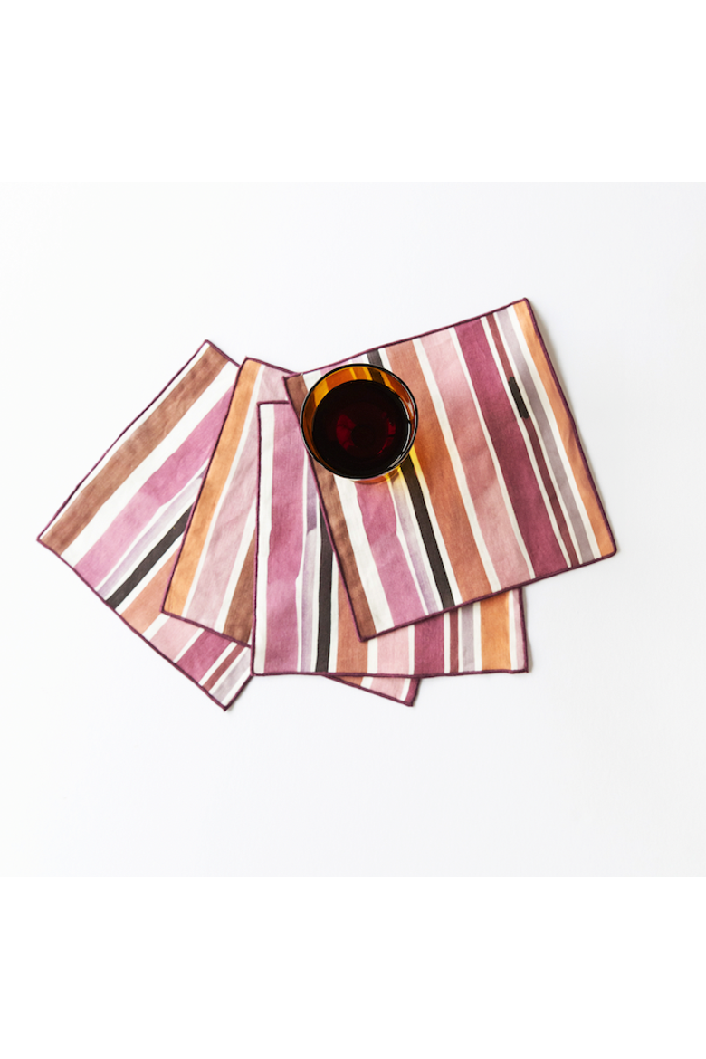 Lisbon Stripe Cocktail Napkin Set, Alternate, color, Pink & Brown