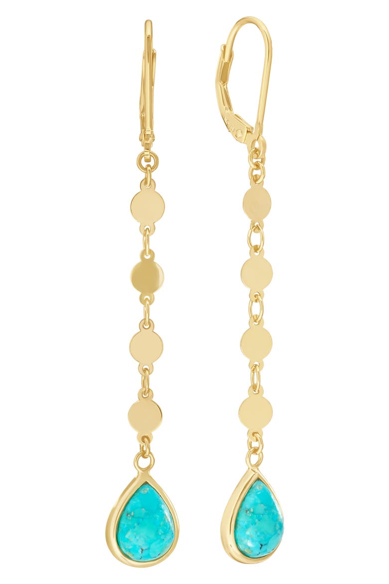 Flat Disc Turquoise Drop Earrings, Main, color, TURQUOISE/ GOLD