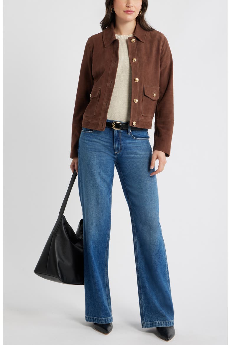 Button Front Suede Jacket, Alternate, color, BROWN