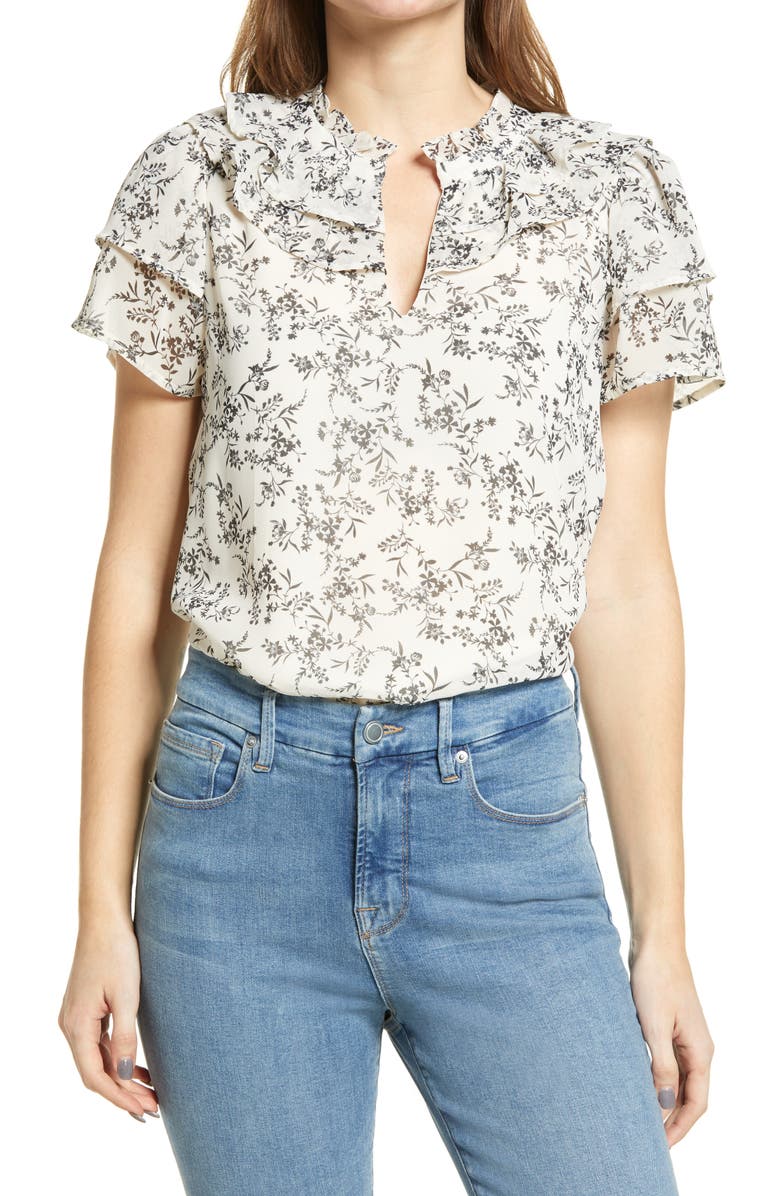 GIBSONLOOK Floral Flutter Sleeve Chiffon Top, Main, color, 