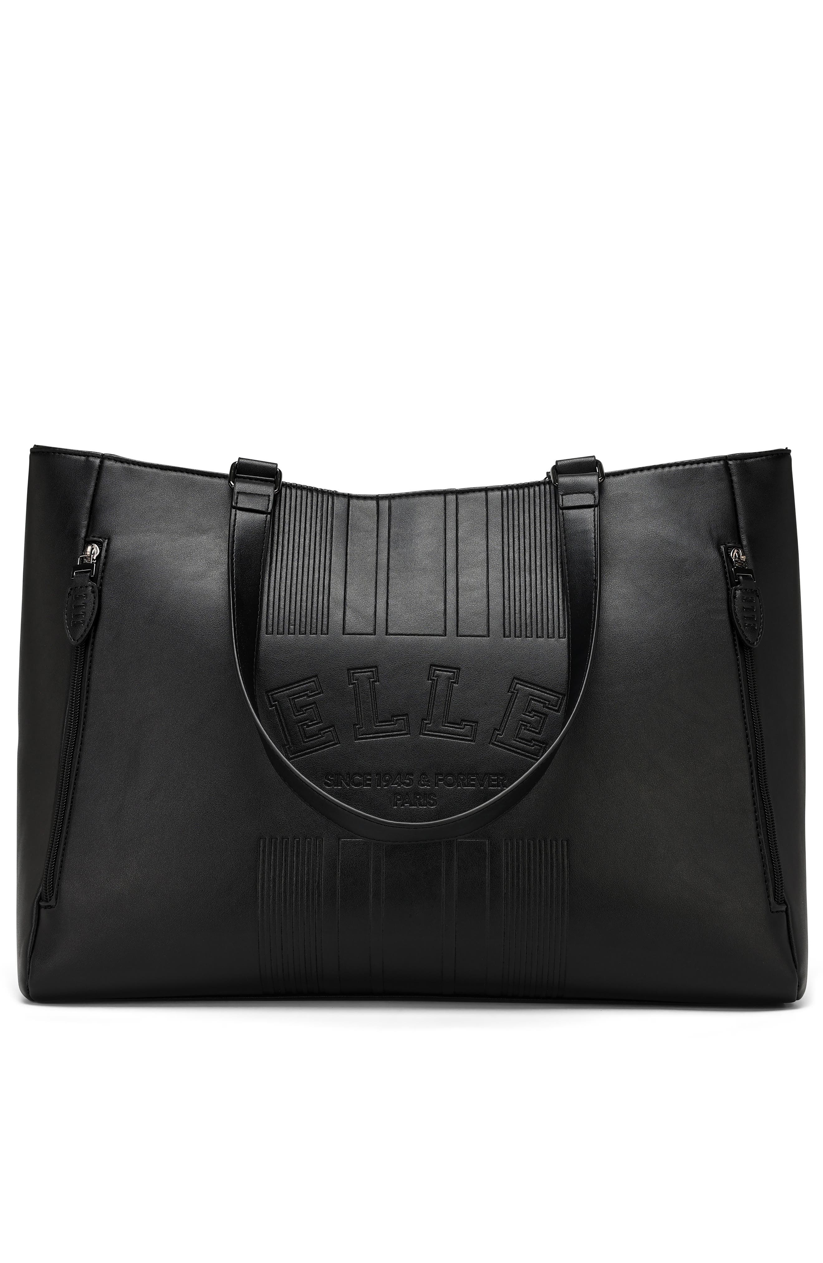 ELLE Roamer 24L Vegan Leather Weekender Duffel Bag, Alternate, color, Black