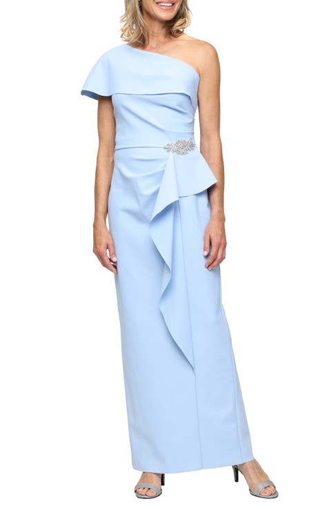 Crystal Detail One-Shoulder Gown