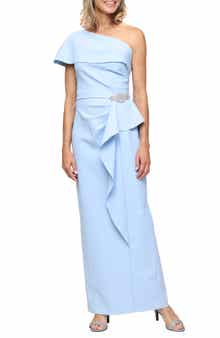 Crystal Detail One-Shoulder Contour Gown
