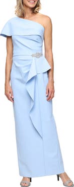 Alex Evenings Crystal Detail One-Shoulder Contour Gown