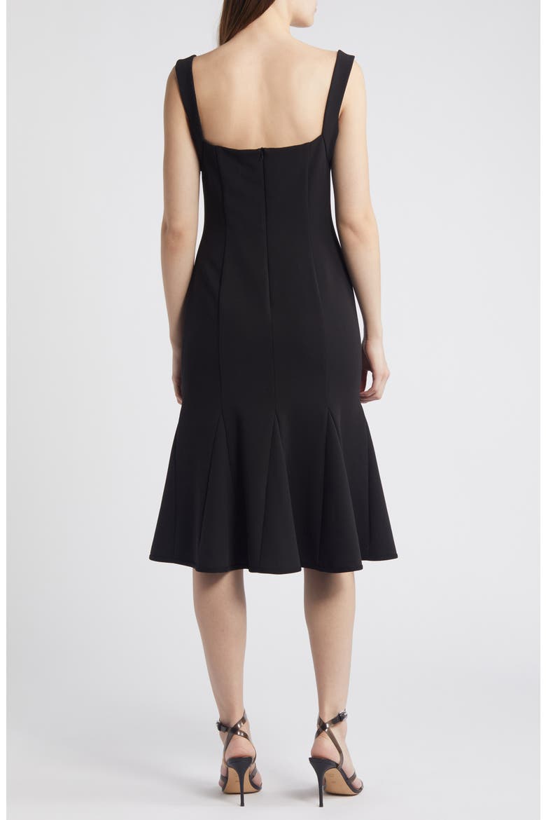 Ashlyn Godet Cocktail Midi Dress, Alternate, color, BLACK