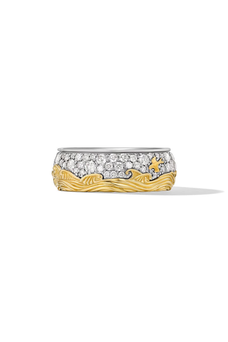 Waves Band Ring in Sterling Silver with Diamonds, 9mm, Main, color, STERLING SILVER/ YELLOW GOLD