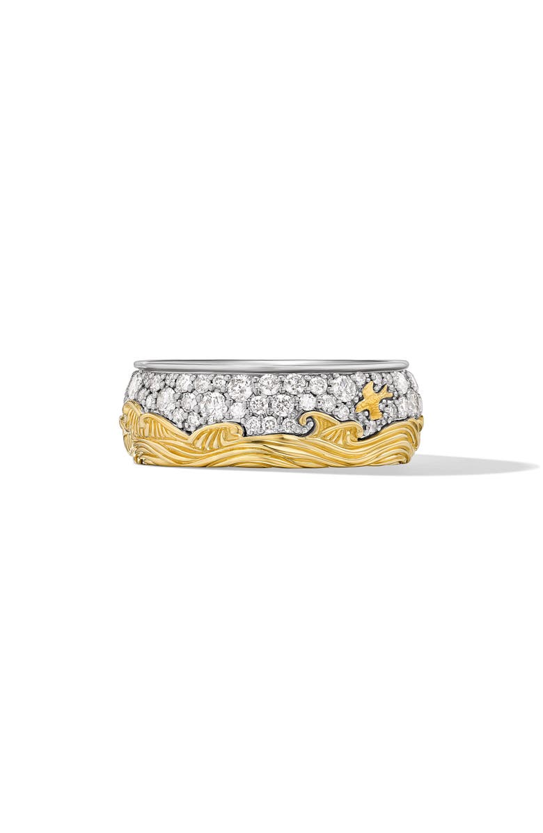 David Yurman Waves Band Ring in Sterling Silver with Diamonds, 9mm, Main, color, Sterling Silver/ Yellow Gold