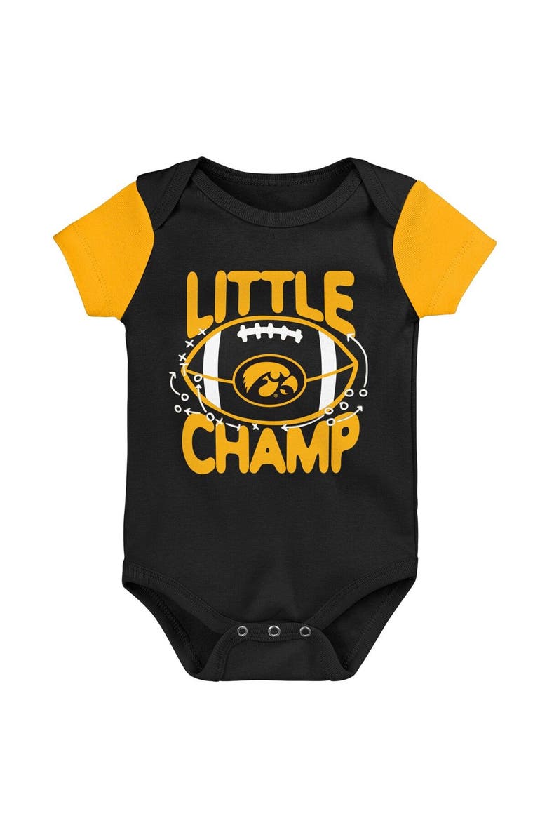 Outerstuff Newborn & Infant Black/Gold Iowa Hawkeyes Little Champ Bodysuit Bib & Booties Set, Alternate, color, 