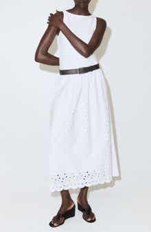 Openwork Embroidered Stretch Cotton Midi Dress