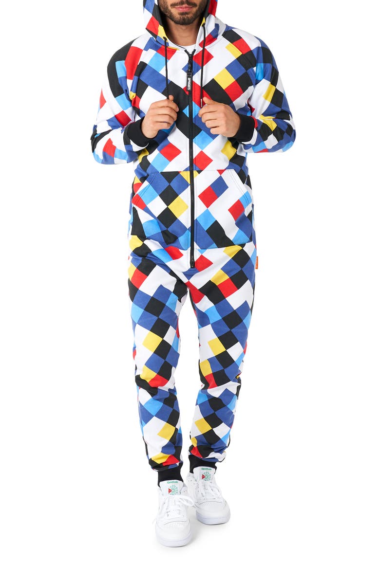 OppoSuits Crisscrosser Print Hooded Long Sleeve Fleece Jumpsuit, Main, color, 