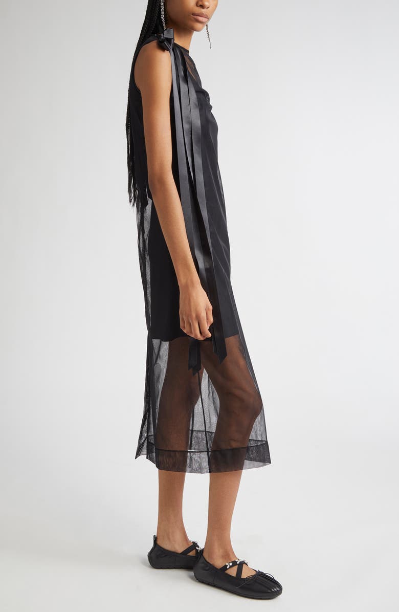 Simone Rocha Bow Detail Sheer Tulle Midi Dress, Alternate, color, Black