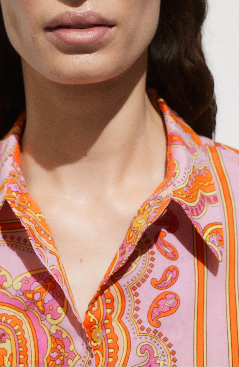 MANGO Paisley Tie Waist Button-Up Shirt, Alternate, color,