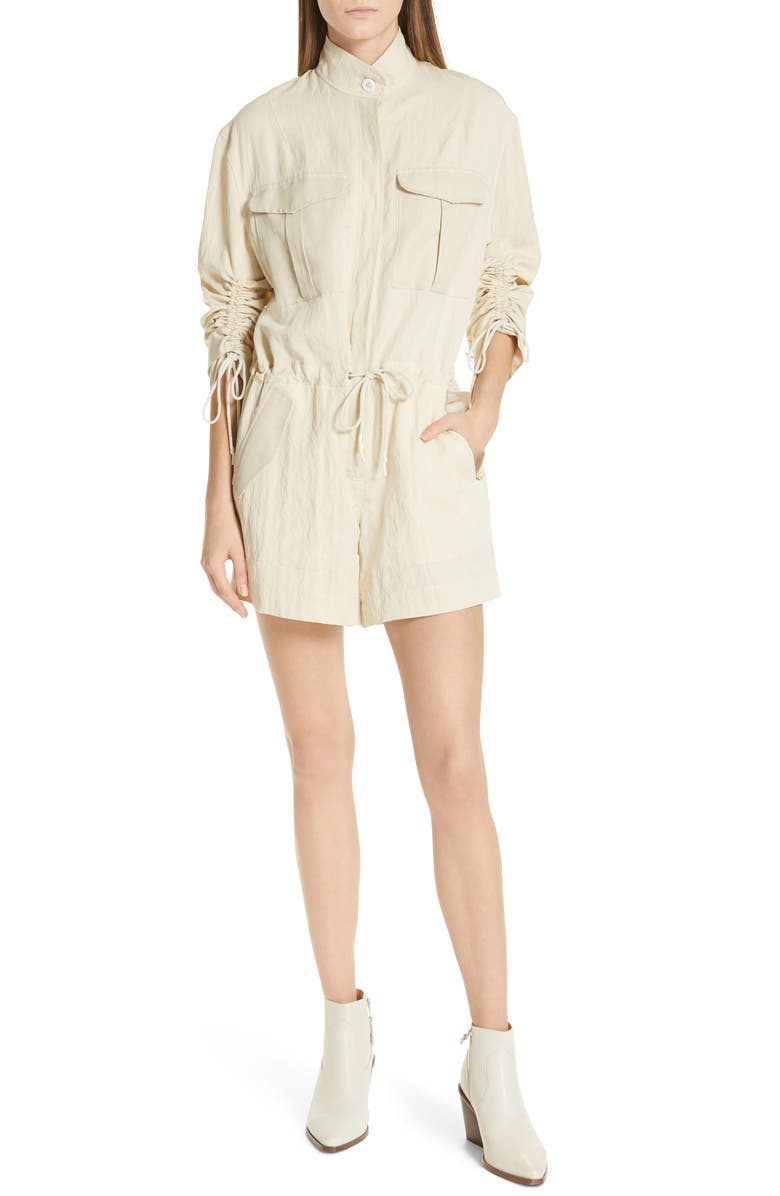 rag & bone Boa Ruched Sleeve Romper, Main, color, 